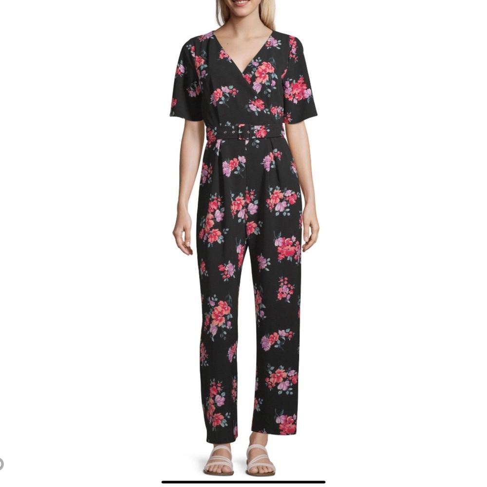 Trixxi Short Sleeve Belted Jumpsuit-Juniors